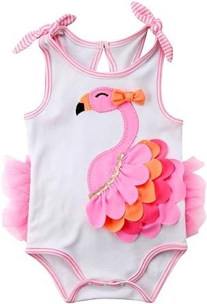 Newborn Baby Girls Flamingo Romper Adjustable Shoulder Strap Bodysuit Outfit Clothes