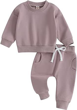 Fernvia Toddler Baby Girl Clothes 3 6 9 12 18 24 Months Fall Outfits Solid Long Sleeve Sweatshirt Tops + Pants Set