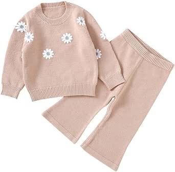 Neiwech Toddler Baby Girls Embroidery Floral Clothes Sets Long Sleeve Sweater Tops Pants Fall Winter Outfits for Infant