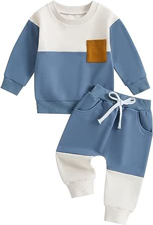 Tsnbre Baby Boy Clothes Outfits Fall Long Sleeve Color Block Sweatshirt Tops Casual Pants Newborn 2Pcs Set