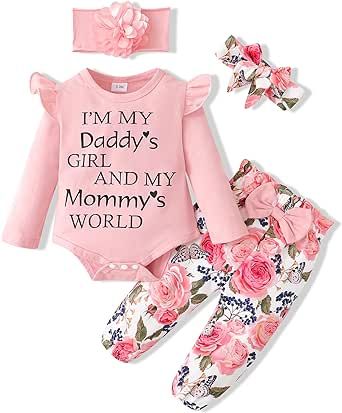 Newborn Infant Baby Girl Clothes Ruffle Romper Toddler Girl Floral Cotton Pant Sets Girls' Clothing Outfit