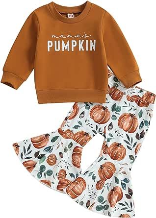 Kupretty Baby Girl Fall Winter Clothes Pumpkin Patch Crewneck Sweatshirts Flare Pants Set Toddler Halloween Outfits