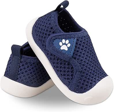 Toddler First Walking Safer Non-Slip Lightweight Wide Tennis Shoes Baby Slip on Breathable Sock Sneakers Infant Mesh Knitted Elastic Soft Sole Indoor Shoes 1-4 Years Boy Girls Outdoor Walkers Shoes