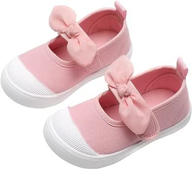 GENGASUN Toddler Girl's Canvas Sneakers Bowknot Mary Jane Flat Shoes for Kids School Uniform Shoes Dress Shoes