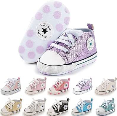 Meckior Baby Girls Boys Canvas Sneakers Soft Sole High-Top Ankle Infant First Walkers Crib Shoes