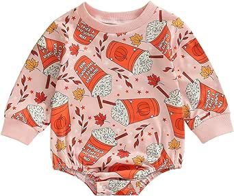 FOCUSNORM Halloween Newborn Baby Girl Outfit Toddler Ghost Pumpkin Sweatshirt Romper Long Sleeve Onesie Infant Fall Clothes
