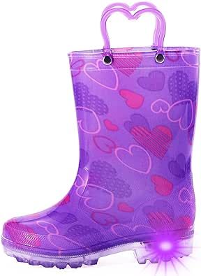 WILLPORT Toddler Kids Waterproof Light Up Rain Boots with Easy-on Handles for Girls Boys