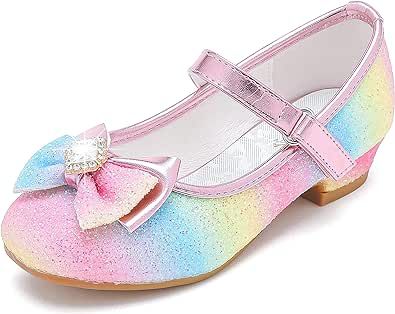 Furdeour Girls Dress shoes Mary Jane Wedding Flower Bridesmaids Heels Glitter Princess Shoes for Kids Toddler