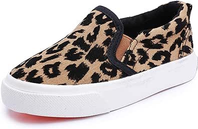 Boy's Girl's Canvas Sneakers Casual Leopard Print Slip-on Loafer Shoes Flats(Toddler/Little Kid)