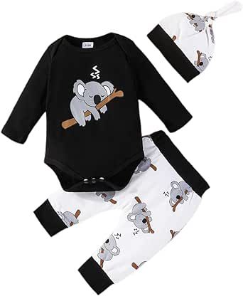 Newborn Baby Boy Girl Clothes Set Koala Print Long Sleeve Romper Top+Long Pants+Hat Infant 3Pcs Fall Winter Outfits