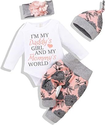 Renotemy Newborn Baby Girl Clothes Outfits Infant Romper Ruffle Floral Pants Cute Toddler Baby Girl Clothes Set