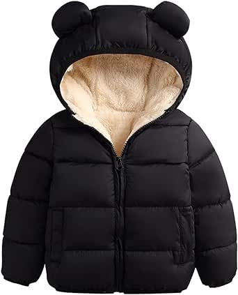 Baby Boys Girls Winter Down Coat Toddler Kids Bear Hoods Thicken Warm Padded Jacket Lightweight Outerwear, 3M-3Y
