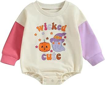 Newborn Baby Girl Boy Halloween Outfit Long Sleeve Pumpkin Romper Onesie Pullover Sweatshirt Fall Baby Clothes
