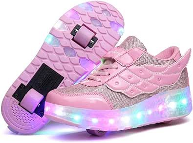 Nsasy Kids Roller Shoes Boy Girl Sneakers with Wheels Become Sport Sneaker with Led for Christmas Birthday Children Show Gift