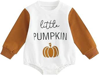 Infant Baby Boy Girl Halloween Outfit Jumpsuit Pumpkin Letter Print Onesie Sweatshirt Romper Cute Newborn Fall Clothes