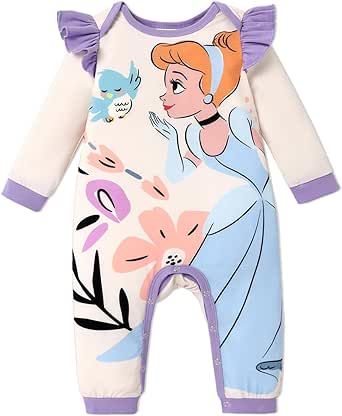 Disney Princess Rapunzel Ariel Belle Jasmine Aurora Baby Girls Ruffle Long Sleeve Romper Newborn to Toddler