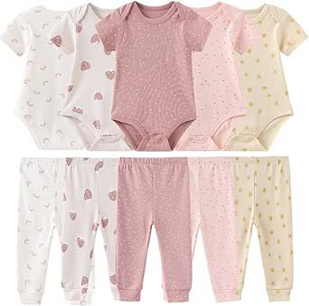 Kiddiezoom Baby Layette Set Baby Boys' 9-Piece Bodysuits Pants Set Toddler Girl Boy Unisex Baby Gift Sets