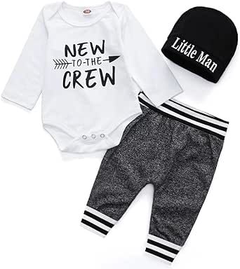 Tikoubabe Newborn Baby Boy Outfits Clothes Infant Cute Hipster Romper + Long Pants + Hat 3 Pcs