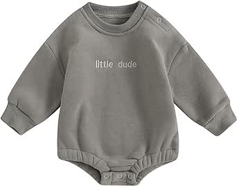 VISGOGO Baby Boy Girls Oversized Sweatshirt Romper Long Sleeve Bubble Little Dude Sweater Onesie Top Fall Clothes