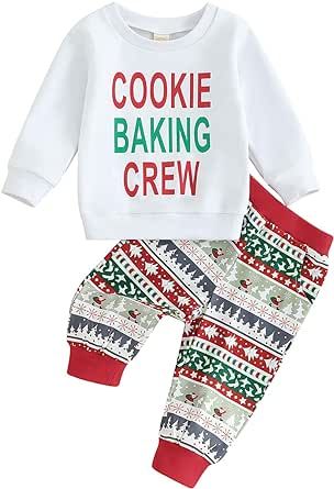 Madjtlqy Toddler Baby Boy Christmas Outfits Letter Print Long Sleeve Sweatshirt + Elastic Pants Baby Christmas Clothes