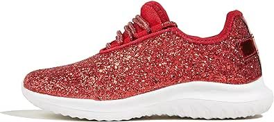 K KIP WOK Girls Glitter Sneakers Sparkle Slip On Walking Shoes for Kids/Children Breathable Running Sneakers