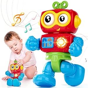 hahaland Toys for 1 Year Old Boy Birthday Gfit - Musical Light up Poseable Activity Robot Baby Toys 12+ Months Boy - Interactive Motor Skill Toy One Year Old Christmas Stocking Stuffers