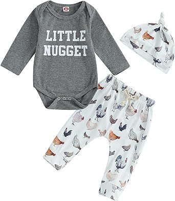 Infant Baby Boy Farm Letter Onesie Romper and Long Pants Newborn Coming Home Outfit Cute Clothes Sets with Hat