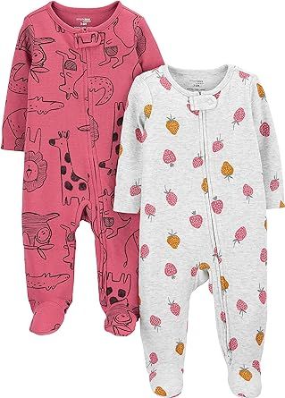 Simple Joys by Carter's Baby Girls' 2-Way Zip Thermal Footed Sleep and Play, Pack of 2